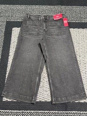SPANX Wide Leg Cropped Jeans Womens XL Pull On Stretch Denim Washed Black Casual